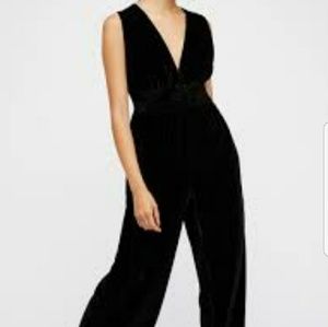 Free people black velvet jumpsuit Clearance